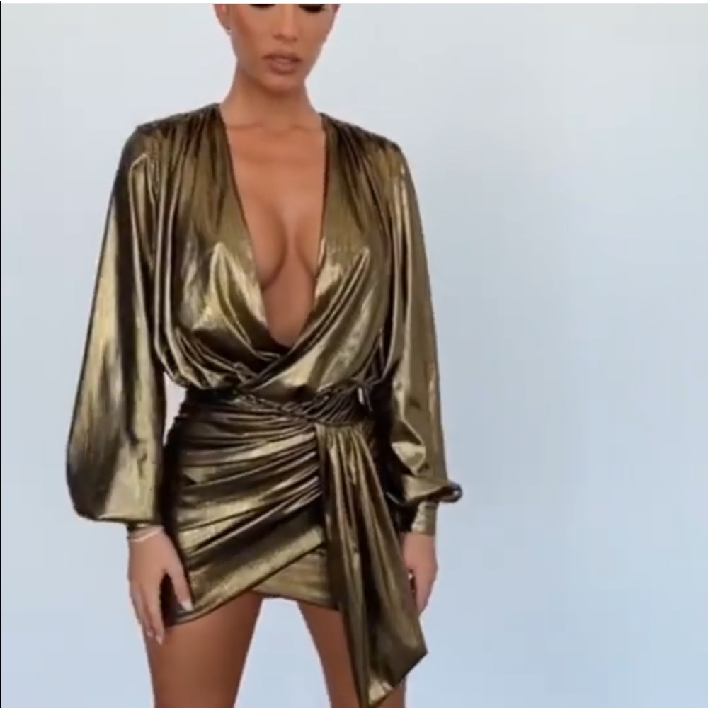 Gold House of CB plunge dress